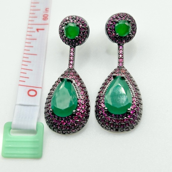 Elegant Green and Pink Drop Earrings Pave CZ Pave-New - Picture 5 of 5